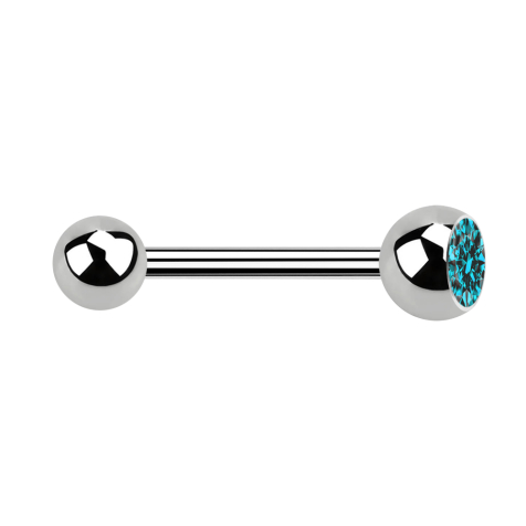 Barbell argent avec boule et boule de cristal aqua