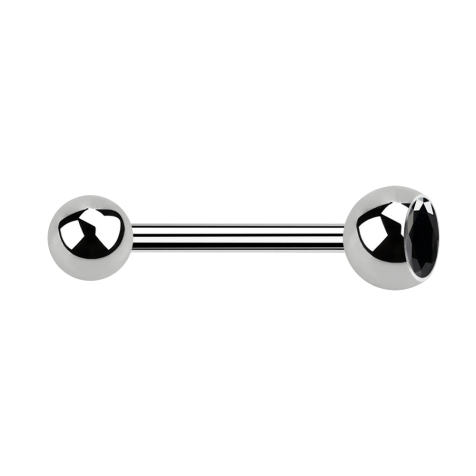 Barbell argent avec boule et boule de cristal noir