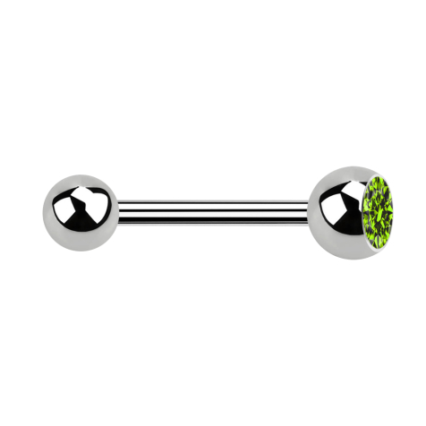 Barbell argent avec boule et cristal boule vert clair