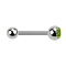 Barbell argent avec boule et cristal boule vert clair