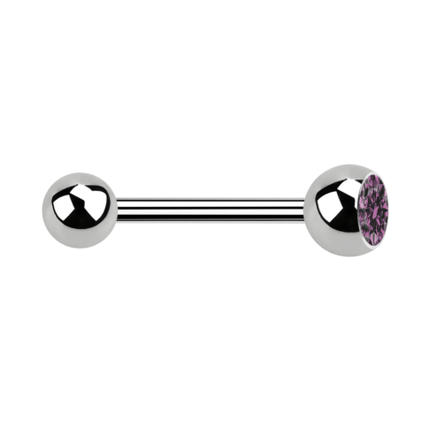 Barbell argent avec boule et cristal boule violet clair