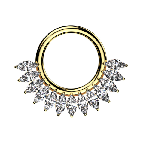 Micro bague segmentée pliable plaquée or demi-cercle Cristaux ovales argentés