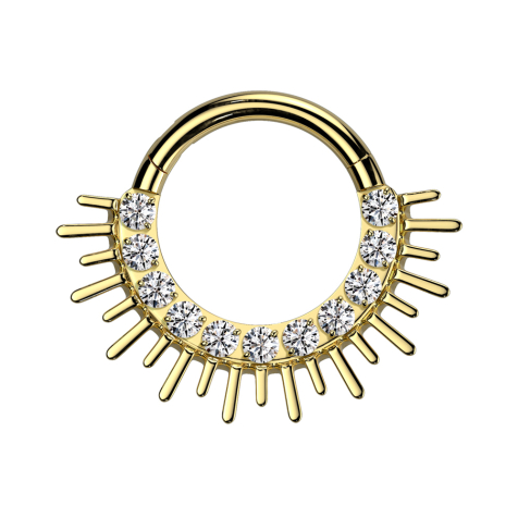 Micro segment ring, foldable, gold-plated, sun crystals, silver