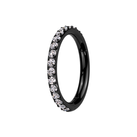 Micro segment ring, foldable, black, crystals on the side, silver
