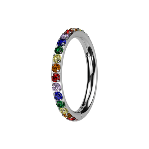 Micro segment ring, foldable, silver, crystals on the side, colored