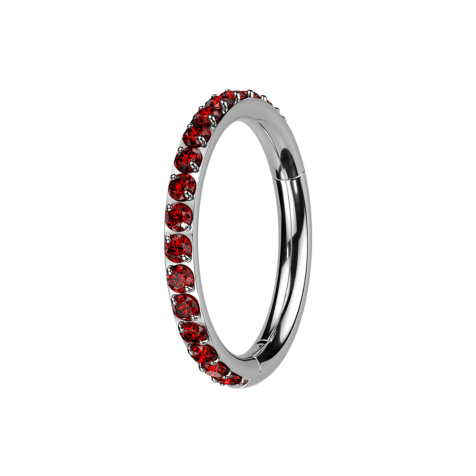 Bague micro segmentée pliable argentée avec cristaux rouges sur les côtés