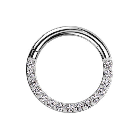 Bague micro segmentée pliable argentée, face avant cristaux argentés