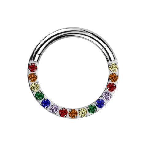 Micro segment ring, foldable, silver front, colored crystals