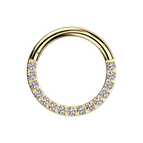 Micro bague segmentée pliable plaquée or, face avant cristaux argentés