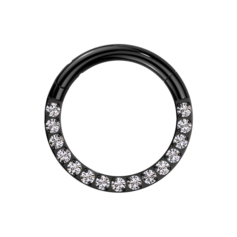 Micro bague segmentée pliable noire, cristaux argentés sur le devant