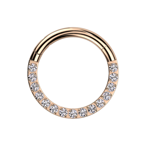 Micro bague segmentée pliable, face avant en or rose, cristaux argentés