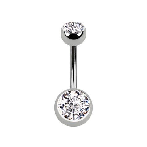 Banane stérile argentée avec deux boules cristal argenté