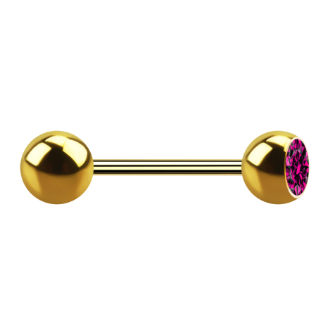 Micro bilanciere placcato oro con sfera e cristallo fucsia