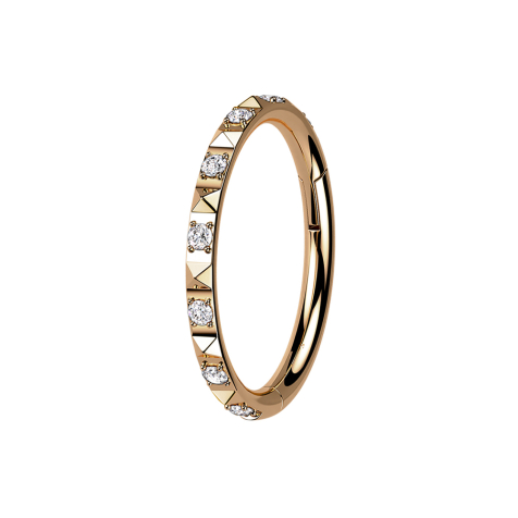 Micro bague segmentée pliable en or rose avec pyramides latérales et cristaux argentés