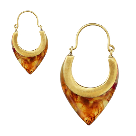 Orecchino a goccia placcato oro epossidico marrone fumo