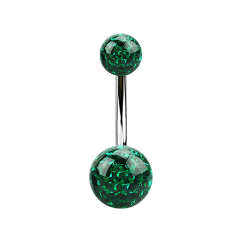 Banana argento con due sfere di cristallo verde Strato protettivo epossidico