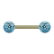 Gold-plated barbell with two crystal spheres aqua epoxy protective layer