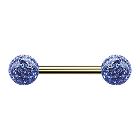 Barbell gold-plated with two crystal balls light blue Epoxy protective layer