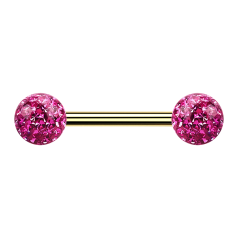 Barbell doré avec deux boules de cristal rose couche protectrice dépoxy