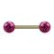 Barbell plaqué or avec deux boules de cristal fuchsia couche de protection en époxy