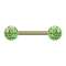 Barbell plaqué or avec deux boules de cristal vert clair couche protectrice dépoxy