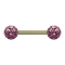 Barbell plaqué or avec deux boules de cristal violet clair couche protectrice dépoxy