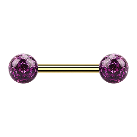 Barbell plaqué or avec deux boules de cristal violet couche protectrice dépoxy