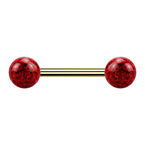 Barbell doré avec deux boules de cristal rouge couche de protection en époxy