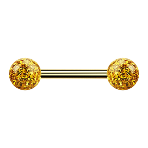 Barbell gold-plated with two crystal balls topaz Epoxy protective layer
