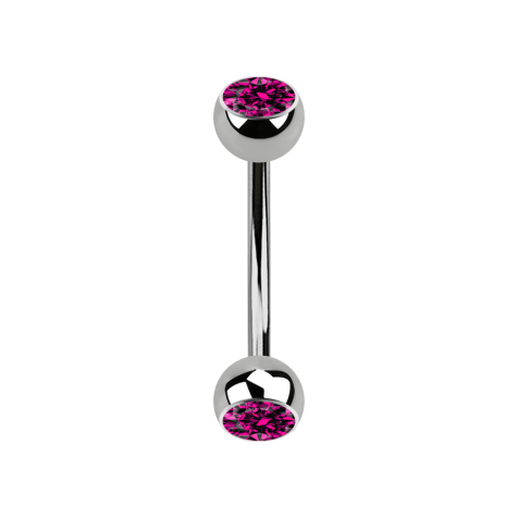 Micro banana silver with two crystal balls fuchsia