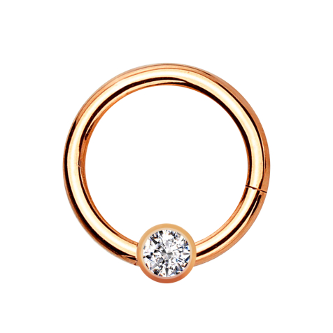 Micro segment ring hinged rose gold with ball crystal silver