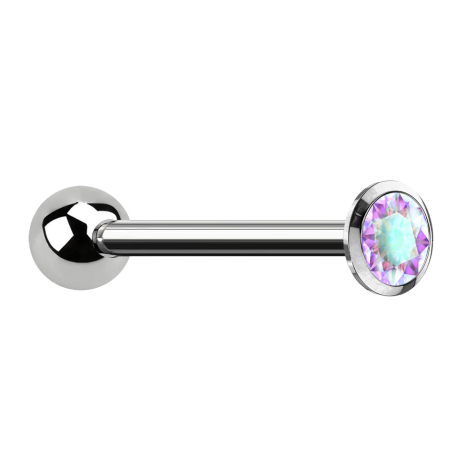 Barbell internal thread silver with ball and crystal multicolor