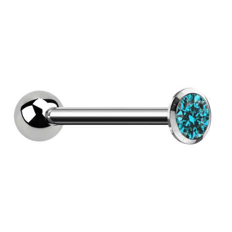 Barbell Innengewinde silber mit Kugel und Kristall aqua