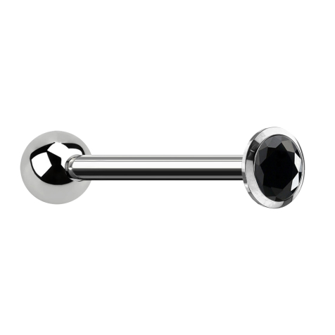 Barbell internal thread silver with ball and crystal black