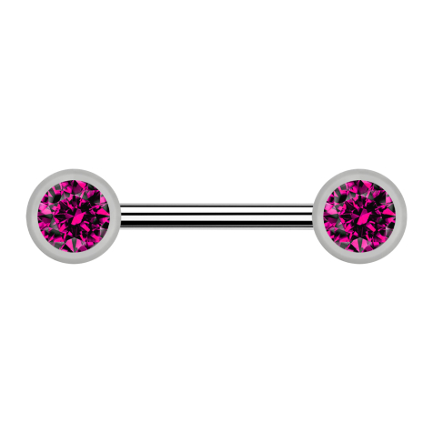 Barbell silber mit zwei Kugel front Kristall fuchsia