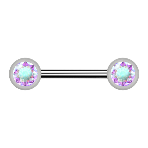 Barbell silber mit zwei Kugel front Kristall multicolor