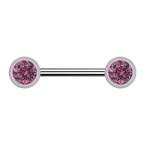 Barbell silber mit zwei Kugel front Kristall pink