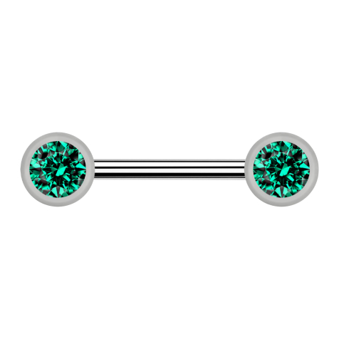 Barbell silver with two ball front crystal turquoise