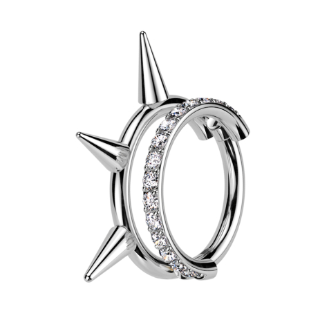 Micro Segmentring klappbar silber zwei Ringe reihe Kristalle reihe Cones