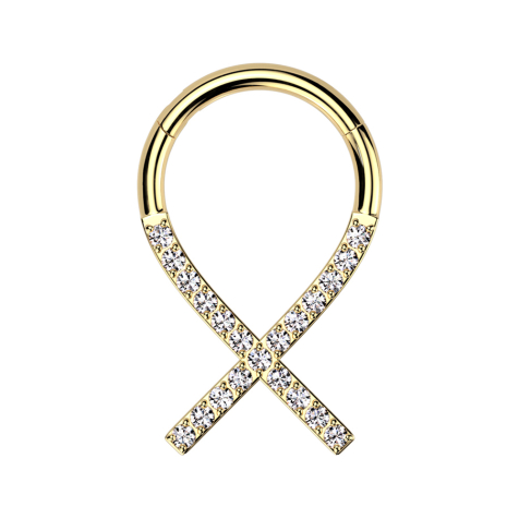 Anello micro segmentato pieghevole placcato oro con nastro Krebs e cristalli argentati