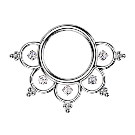 Micro bague segmentée pliable argent cinq demi-arcs cristaux argent