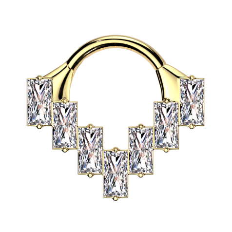 Micro Segmentring klappbar vergoldet sieben rechteckige Kristalle silber