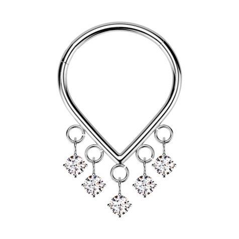 Micro bague segmentée pliable argent pendentif cinq cristaux argent