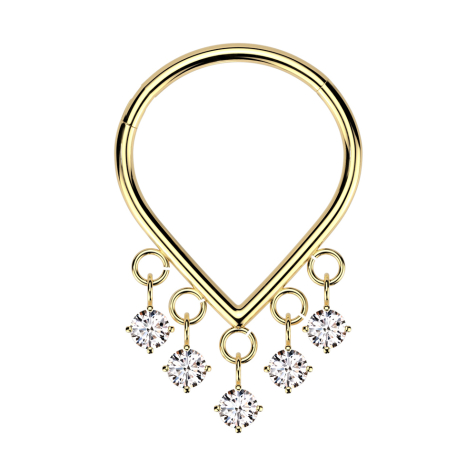 Micro segment ring, foldable, gold-plated, pendant with five crystals, silver