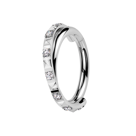 Micro anello segmentato pieghevole argento incrociato piramidi e cristalli argento