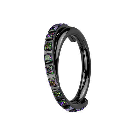 Micro bague segmentée pliable noire croisée cristaux carrés latéraux multicolores foncés
