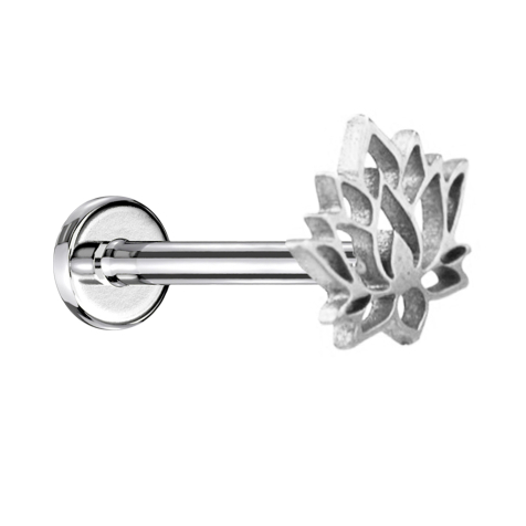 Micro labret internal thread silver lotus flower