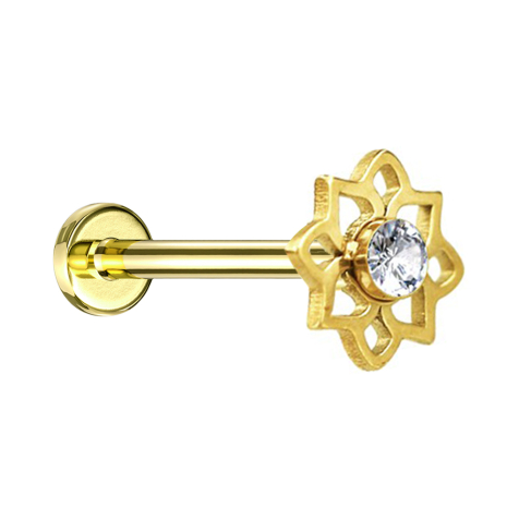 Micro labret internal thread gold-plated flower crystal silver