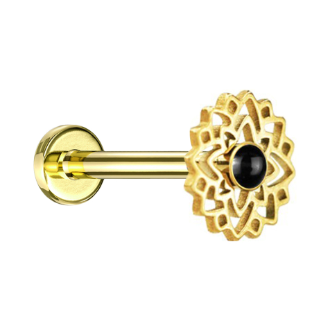 Micro Labret Innengewinde vergoldet Blume Onyx Stein