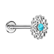 Micro labret internal thread silver flower turquoise stone